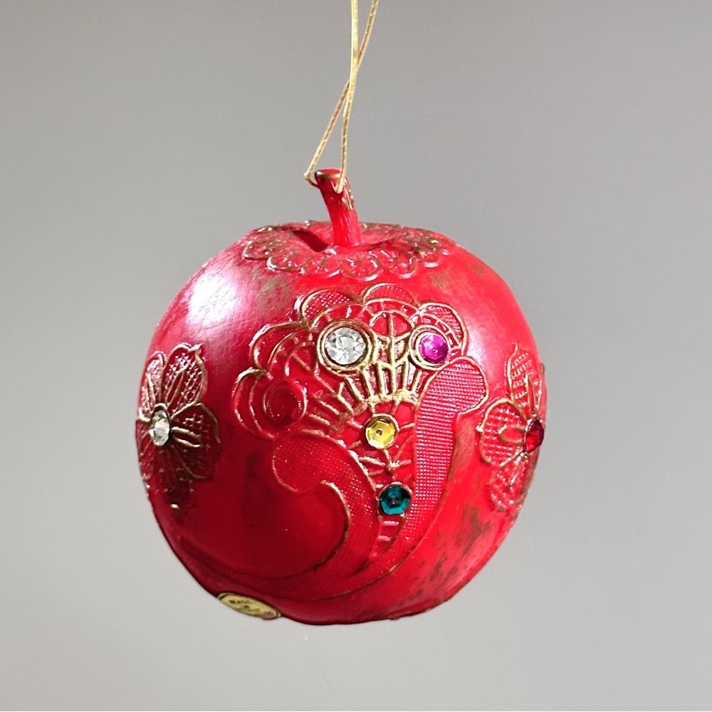 Vintage Jeweled Red Apple Christmas Ornament
